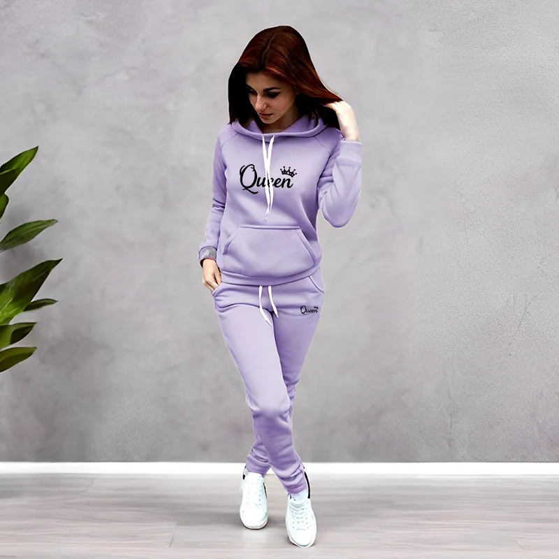 Women'S Fashion Sweatshirts - ชุดวอร์มผู้หญิง พิมพ์ลายตัวอักษร Queen เสื้อฮู้ดคุณภาพสูง ชุดออกกำลังกาย แฟชั่นลำลอง