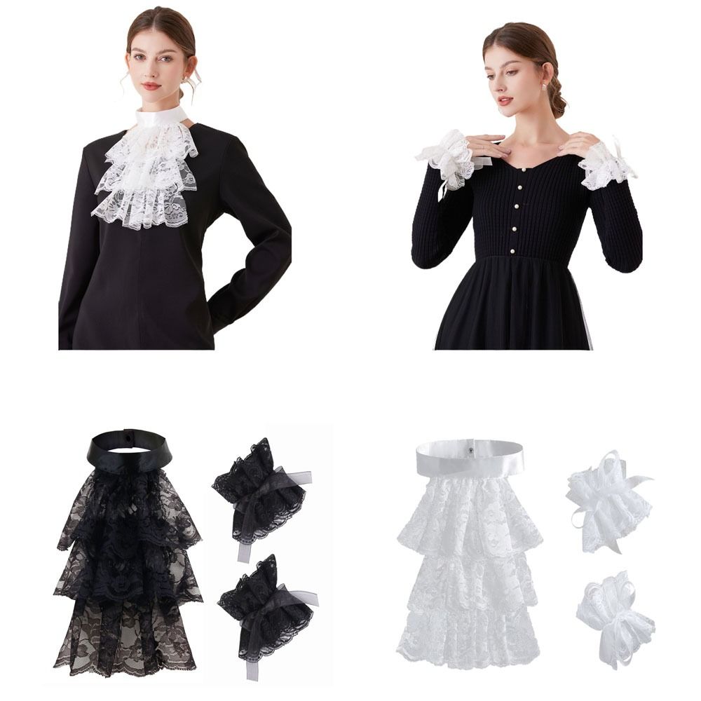Women'S Fashion Victorian - ปลอกคอผ้าลูกไม้สไตล์วิคตอเรียนแบบถอดได้ สีพื้น ปลอกคอแบบราล์ฟ พร้อมปลอกแขนสำหรับการแสดงบนเวที