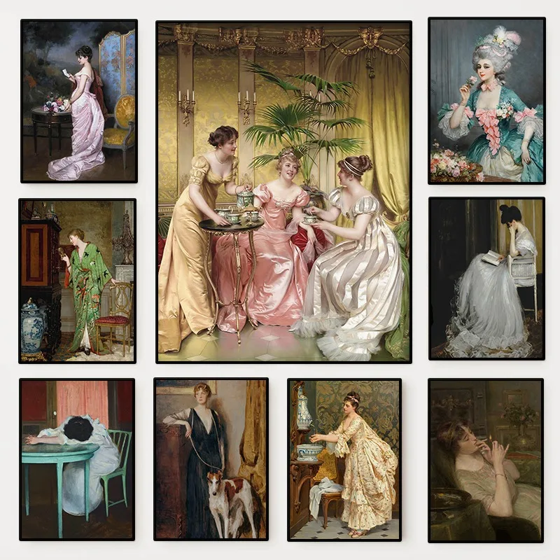 Women'S Fashion Victorian - โปสเตอร์ภาพวาดผู้หญิงยุคเรอเนซองส์ วินเทจ วิคตอเรียน ภาพวาดบนผ้าใบ แนวแฟชั่น ตกแต่งผนังห้องนั่งเล่น
