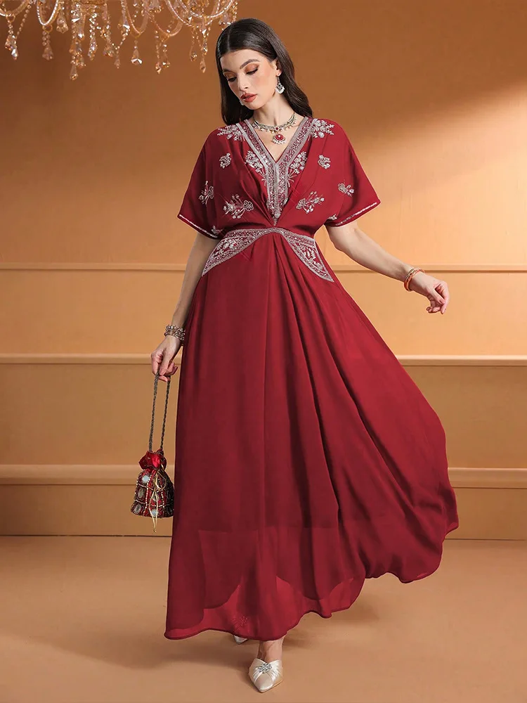 ชุดเดรสยาวคอวีประดับเพชรสำหรับ - Turkey Women Fashion บทวิจารณ์และราคา