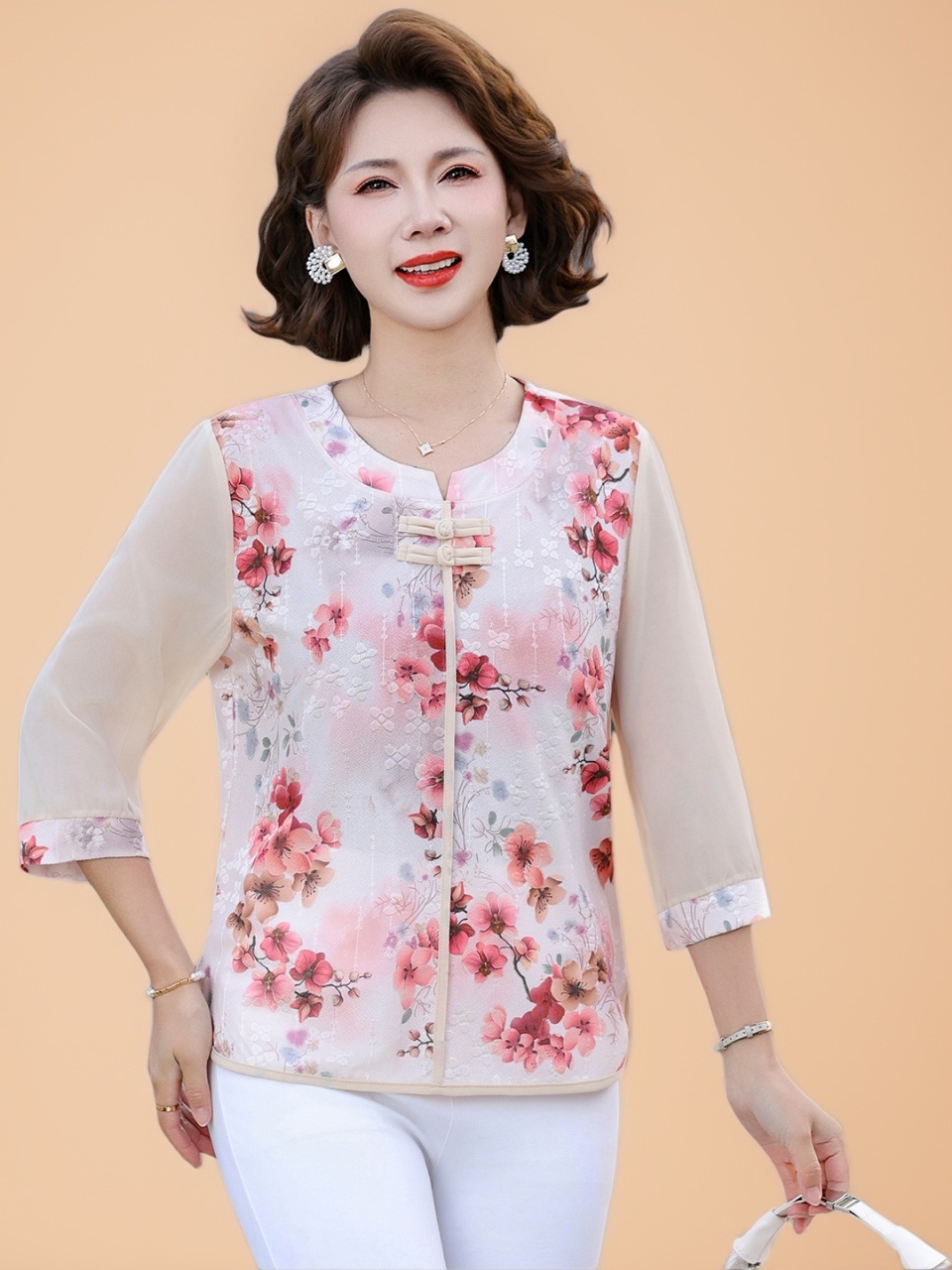 เสื้อยืดผ้าไหมทรงหลวมสไตล์จีนใ - Women Fashion Over 60 บทวิจารณ์และราคา
