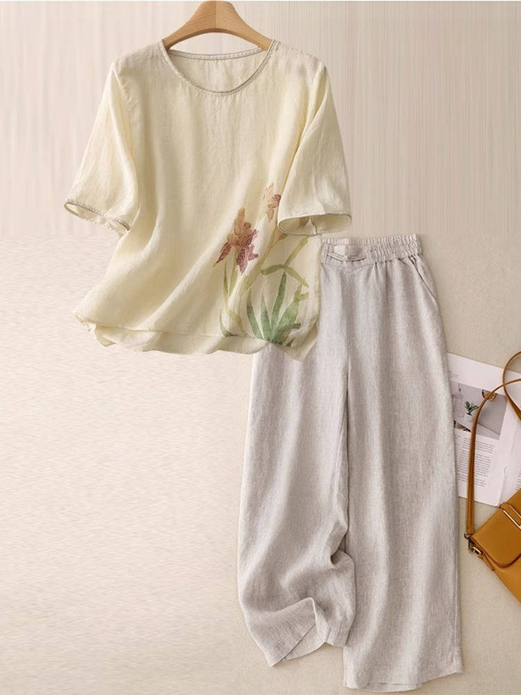 ชุดเซ็ตสองชิ้นผ้าลินินผสมคอตตอ - Women Fashion Over 60 บทวิจารณ์และราคา